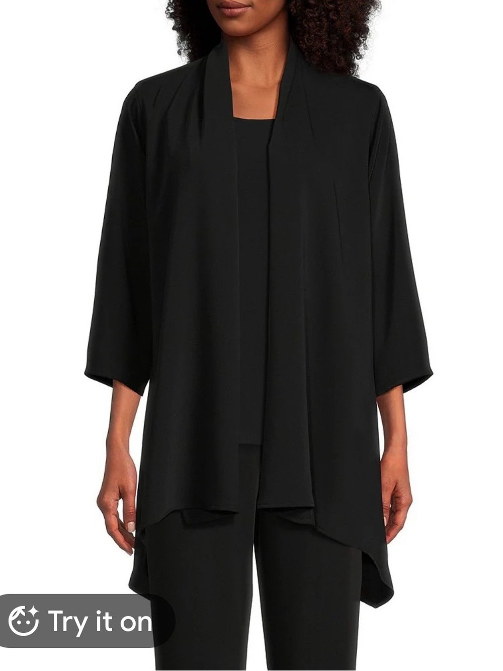 Black Draped Open-Front Women's Blazer Jacket